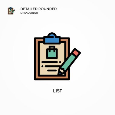 Vektör simgesini listele. Modern vektör illüstrasyon kavramları. Düzenlemesi ve kişiselleştirmesi kolay.