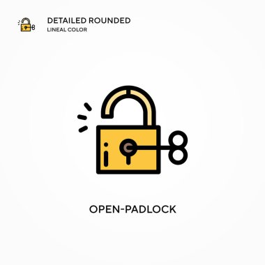 Kilit vektör simgesini aç. Modern vektör illüstrasyon kavramları. Düzenlemesi ve kişiselleştirmesi kolay.