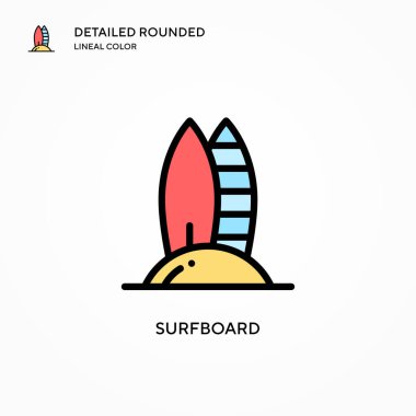 Sörf tahtası vektör simgesi. Modern vektör illüstrasyon kavramları. Düzenlemesi ve kişiselleştirmesi kolay.