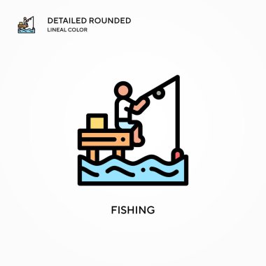 Balık tutma vektörü simgesi. Modern vektör illüstrasyon kavramları. Düzenlemesi ve kişiselleştirmesi kolay.