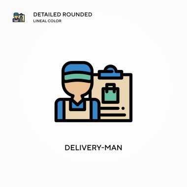 Teslimatçı vektör ikonu. Modern vektör illüstrasyon kavramları. Düzenlemesi ve kişiselleştirmesi kolay.