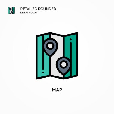 Harita vektör simgesi. Modern vektör illüstrasyon kavramları. Düzenlemesi ve kişiselleştirmesi kolay.