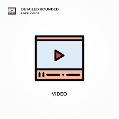 Video vektör simgesi. Modern vektör illüstrasyon kavramları. Düzenlemesi ve kişiselleştirmesi kolay.
