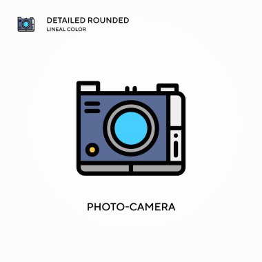 Fotoğraf makinesi vektör simgesi. Modern vektör illüstrasyon kavramları. Düzenlemesi ve kişiselleştirmesi kolay.