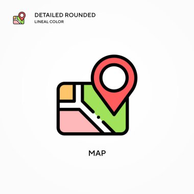 Harita vektör simgesi. Modern vektör illüstrasyon kavramları. Düzenlemesi ve kişiselleştirmesi kolay.