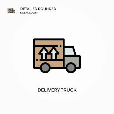 Teslimat kamyonu vektör ikonu. Modern vektör illüstrasyon kavramları. Düzenlemesi ve kişiselleştirmesi kolay.