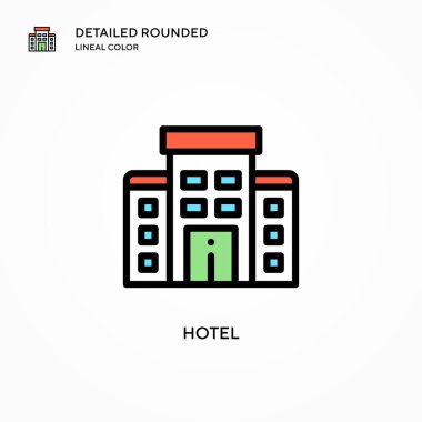 Otel vektör simgesi. Modern vektör illüstrasyon kavramları. Düzenlemesi ve kişiselleştirmesi kolay.
