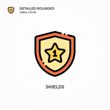 Kalkanlar vektör simgesi. Modern vektör illüstrasyon kavramları. Düzenlemesi ve kişiselleştirmesi kolay.