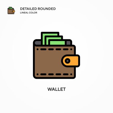 Cüzdan vektör simgesi. Modern vektör illüstrasyon kavramları. Düzenlemesi ve kişiselleştirmesi kolay.