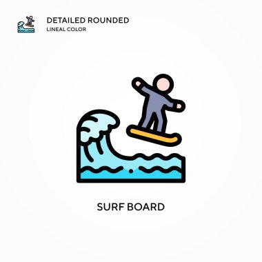 Sörf tahtası vektör simgesi. Modern vektör illüstrasyon kavramları. Düzenlemesi ve kişiselleştirmesi kolay.