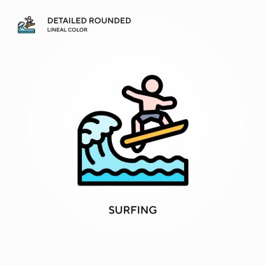 Sörf vektörü simgesi. Modern vektör illüstrasyon kavramları. Düzenlemesi ve kişiselleştirmesi kolay.