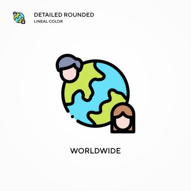 Dünya çapında vektör simgesi. Modern vektör illüstrasyon kavramları. Düzenlemesi ve kişiselleştirmesi kolay.