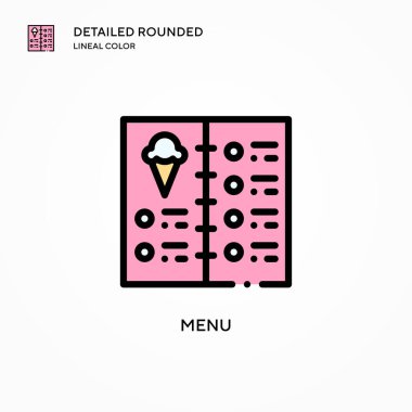 Menü vektör simgesi. Modern vektör illüstrasyon kavramları. Düzenlemesi ve kişiselleştirmesi kolay.