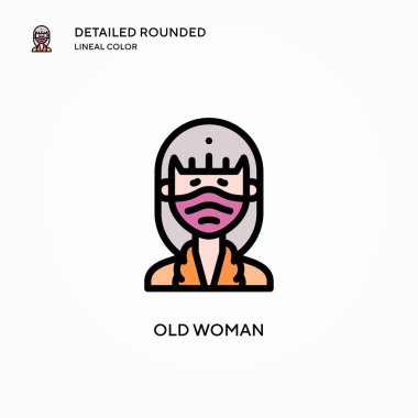 Yaşlı kadın vektör ikonu. Modern vektör illüstrasyon kavramları. Düzenlemesi ve kişiselleştirmesi kolay.