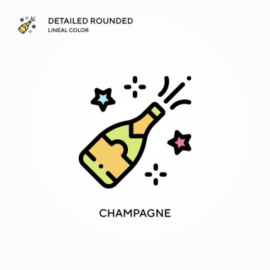 Şampanya vektör ikonu. Modern vektör illüstrasyon kavramları. Düzenlemesi ve kişiselleştirmesi kolay.