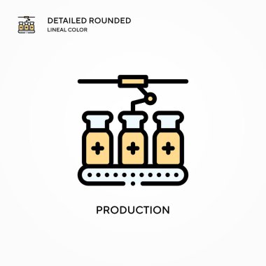 Üretim vektör simgesi. Modern vektör illüstrasyon kavramları. Düzenlemesi ve kişiselleştirmesi kolay.