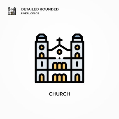 Kilise vektör ikonu. Modern vektör illüstrasyon kavramları. Düzenlemesi ve kişiselleştirmesi kolay.