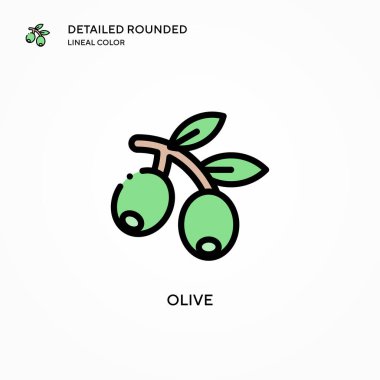 Zeytin vektörü simgesi. Modern vektör illüstrasyon kavramları. Düzenlemesi ve kişiselleştirmesi kolay.