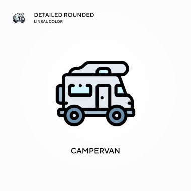 Campervan vektör simgesi. Modern vektör illüstrasyon kavramları. Düzenlemesi ve kişiselleştirmesi kolay.