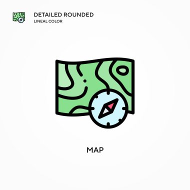 Harita vektör simgesi. Modern vektör illüstrasyon kavramları. Düzenlemesi ve kişiselleştirmesi kolay.