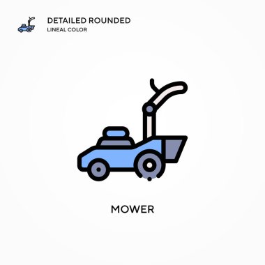 Çim biçme vektörü simgesi. Modern vektör illüstrasyon kavramları. Düzenlemesi ve kişiselleştirmesi kolay.