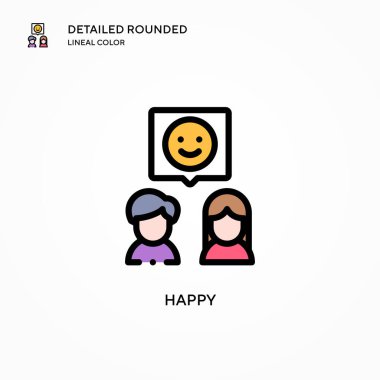 Mutlu vektör simgesi. Modern vektör illüstrasyon kavramları. Düzenlemesi ve kişiselleştirmesi kolay.