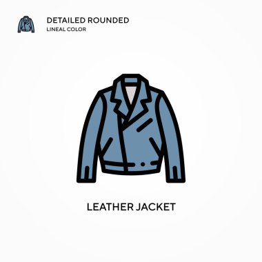 Deri ceket vektör simgesi. Modern vektör illüstrasyon kavramları. Düzenlemesi ve kişiselleştirmesi kolay.