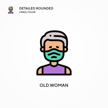 Yaşlı kadın vektör ikonu. Modern vektör illüstrasyon kavramları. Düzenlemesi ve kişiselleştirmesi kolay.
