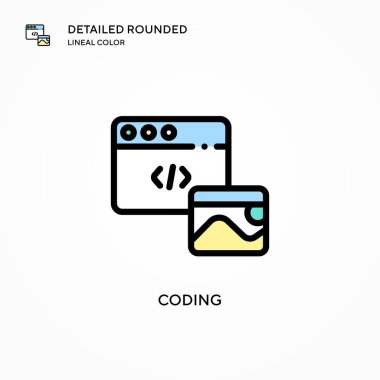 Kodlama vektör simgesi. Modern vektör illüstrasyon kavramları. Düzenlemesi ve kişiselleştirmesi kolay.