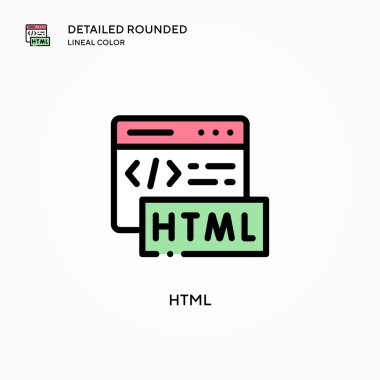Html vektör simgesi. Modern vektör illüstrasyon kavramları. Düzenlemesi ve kişiselleştirmesi kolay.
