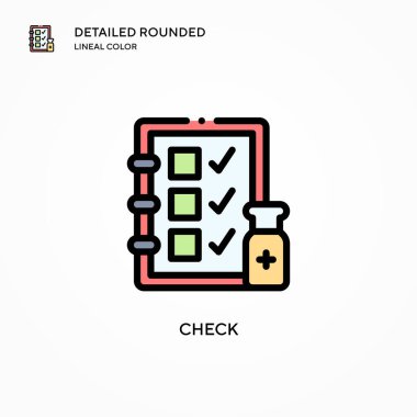 Vektör simgesini kontrol et. Modern vektör illüstrasyon kavramları. Düzenlemesi ve kişiselleştirmesi kolay.