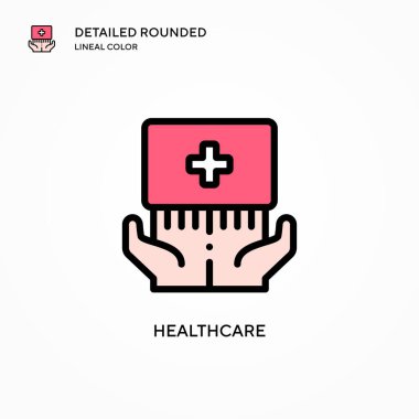Sağlık hizmeti vektör simgesi. Modern vektör illüstrasyon kavramları. Düzenlemesi ve kişiselleştirmesi kolay.