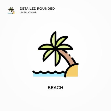 Plaj vektör simgesi. Modern vektör illüstrasyon kavramları. Düzenlemesi ve kişiselleştirmesi kolay.