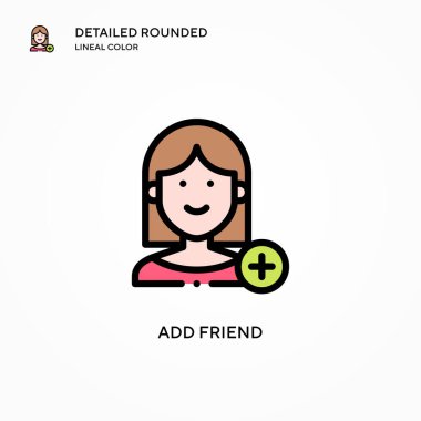 Arkadaş vektör simgesi ekle. Modern vektör illüstrasyon kavramları. Düzenlemesi ve kişiselleştirmesi kolay.
