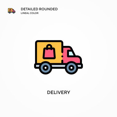 Teslimat vektör simgesi. Modern vektör illüstrasyon kavramları. Düzenlemesi ve kişiselleştirmesi kolay.