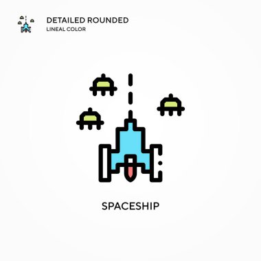 Uzay gemisi vektör simgesi. Modern vektör illüstrasyon kavramları. Düzenlemesi ve kişiselleştirmesi kolay.