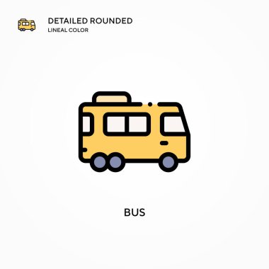 Otobüs vektör simgesi. Modern vektör illüstrasyon kavramları. Düzenlemesi ve kişiselleştirmesi kolay.