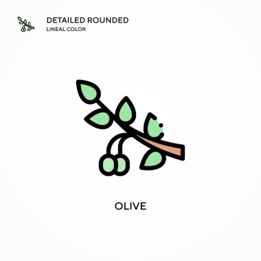Zeytin vektörü simgesi. Modern vektör illüstrasyon kavramları. Düzenlemesi ve kişiselleştirmesi kolay.