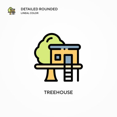 Ağaç evi vektör simgesi. Modern vektör illüstrasyon kavramları. Düzenlemesi ve kişiselleştirmesi kolay.