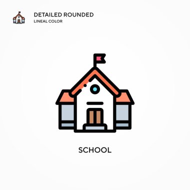 Okul vektör simgesi. Modern vektör illüstrasyon kavramları. Düzenlemesi ve kişiselleştirmesi kolay.