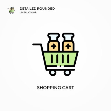 Alışveriş arabası vektör ikonu. Modern vektör illüstrasyon kavramları. Düzenlemesi ve kişiselleştirmesi kolay.