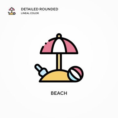 Plaj vektör simgesi. Modern vektör illüstrasyon kavramları. Düzenlemesi ve kişiselleştirmesi kolay.