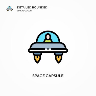 Uzay kapsülü vektör simgesi. Modern vektör illüstrasyon kavramları. Düzenlemesi ve kişiselleştirmesi kolay.