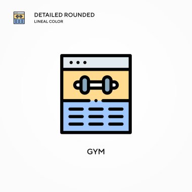 Spor salonu vektör simgesi. Modern vektör illüstrasyon kavramları. Düzenlemesi ve kişiselleştirmesi kolay.