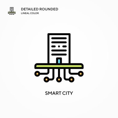 Akıllı şehir vektör simgesi. Modern vektör illüstrasyon kavramları. Düzenlemesi ve kişiselleştirmesi kolay.