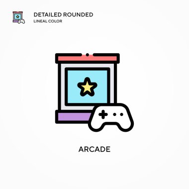 Arcade vektör simgesi. Modern vektör illüstrasyon kavramları. Düzenlemesi ve kişiselleştirmesi kolay.