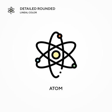 Atom vektör simgesi. Modern vektör illüstrasyon kavramları. Düzenlemesi ve kişiselleştirmesi kolay.