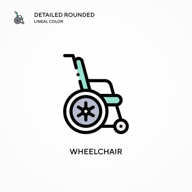 Tekerlekli sandalye vektör simgesi. Modern vektör illüstrasyon kavramları. Düzenlemesi ve kişiselleştirmesi kolay.