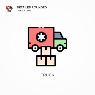 Kamyon vektör simgesi. Modern vektör illüstrasyon kavramları. Düzenlemesi ve kişiselleştirmesi kolay.