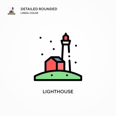 Deniz feneri vektör simgesi. Modern vektör illüstrasyon kavramları. Düzenlemesi ve kişiselleştirmesi kolay.